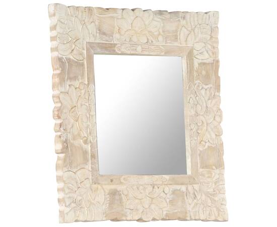 Oglindă albă 50x50 cm, lemn masiv de mango, 8 image