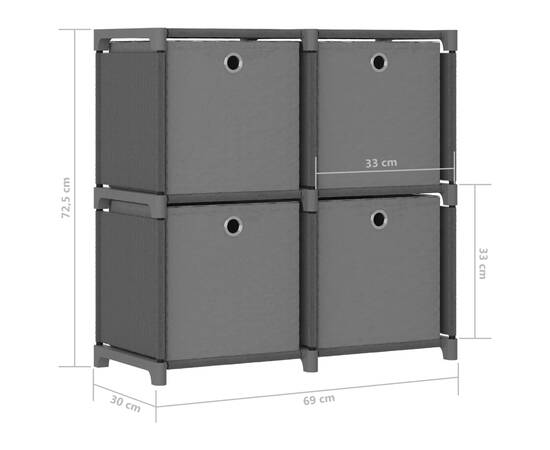 Raft 4 cuburi cu cutii, gri, 69x30x72,5 cm, material textil, 9 image