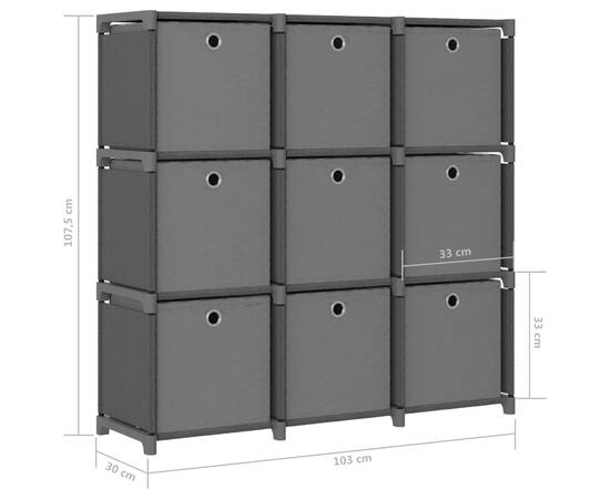 Raft 9 cuburi cu cutii, gri, 103x30x107,5 cm, material textil, 9 image