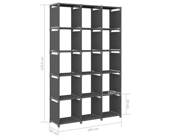 Raft expunere, 15 cuburi, gri, 103x30x175,5 cm, material textil, 8 image