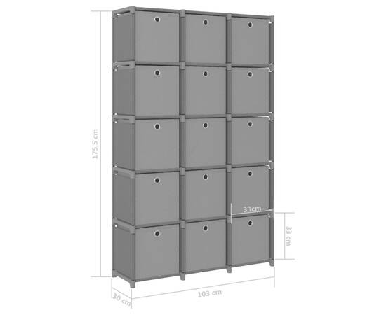 Raft expunere 15 cuburi, cutii, gri 103x30x175,5 cm, textil, 9 image