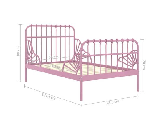 Cadru de pat extensibil, roz, metal, 80x130/200 cm, 7 image