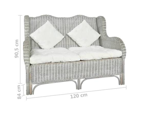 Canapea cu 2 locuri, gri, ratan natural și in, 6 image
