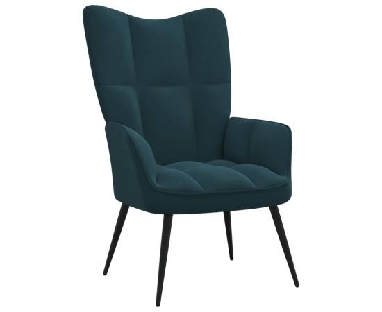 Scaun de relaxare cu taburet, albastru, catifea, 6 image