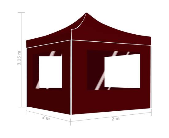 Cort de petrecere pliabil cu pereți, bordo, 2 x 2 m, aluminiu, 9 image