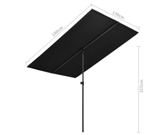 Umbrelă de soare exterior, stâlp aluminiu, negru, 180x130 cm, 7 image