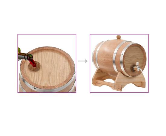 Butoi de vin cu canea, stejar masiv, 6 l, 9 image
