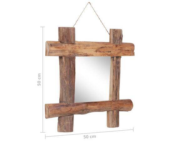 Oglindă cu ramă bușteni, natural, 50x50 cm, lemn masiv reciclat, 9 image