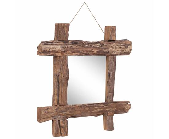 Oglindă cu ramă bușteni, natural, 50x50 cm, lemn masiv reciclat, 2 image