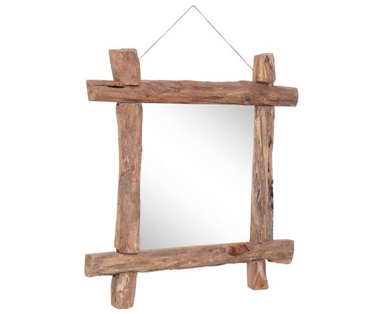 Oglindă cu ramă bușteni, natural, 70x70 cm, lemn masiv reciclat, 2 image
