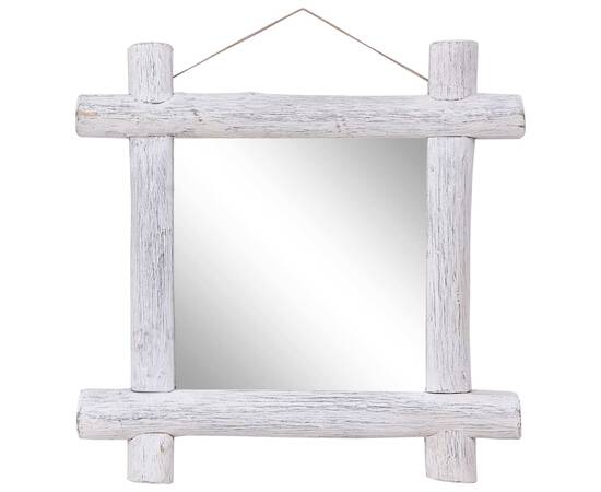 Oglindă cu ramă din bușteni, alb, 70x70 cm, lemn masiv reciclat