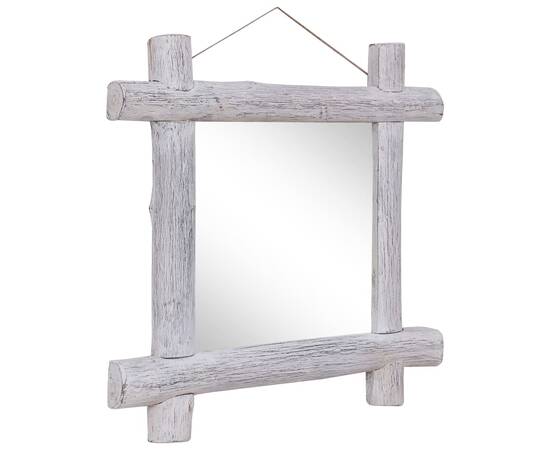 Oglindă cu ramă din bușteni, alb, 70x70 cm, lemn masiv reciclat, 2 image