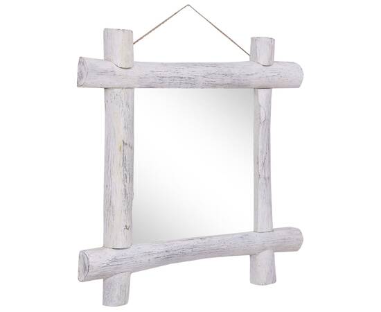 Oglindă cu ramă din bușteni, alb, 70x70 cm, lemn masiv reciclat, 3 image