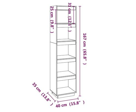 Bibliotecă/separator cameră, 40x35x167 cm, lemn masiv de pin, 7 image