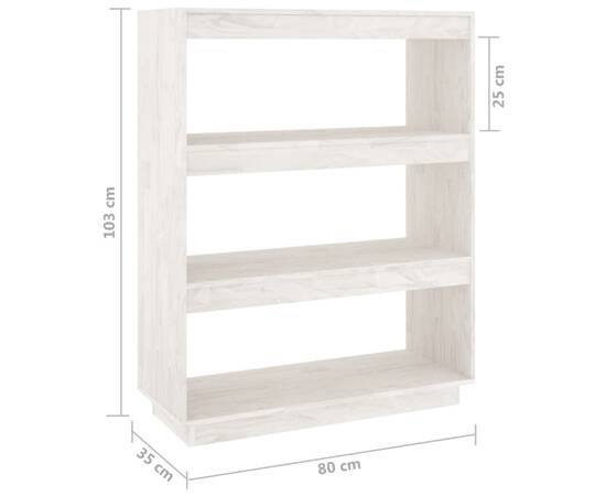 Bibliotecă/separator cameră, alb, 80x35x103 cm, lemn masiv pin, 8 image