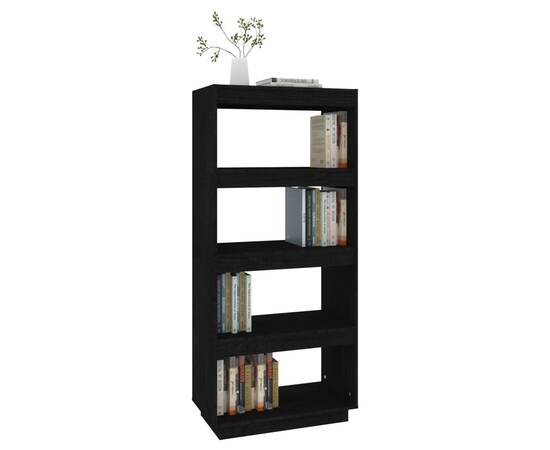 Bibliotecă/separator cameră negru 60x35x135 cm lemn masiv pin, 4 image