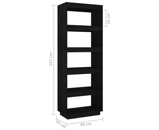 Bibliotecă/separator cameră negru 60x35x167 cm lemn masiv pin, 8 image