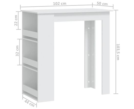 Masă de bar cu raft de depozitare, alb, 102x50x103,5 cm, pal, 7 image