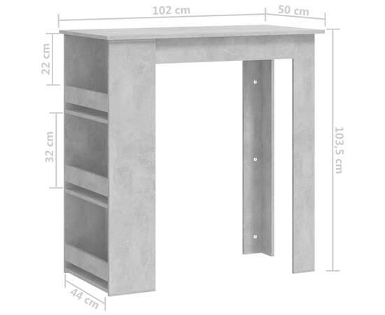 Masă de bar cu raft de depozitare, gri beton, 102x50x103,5 cm, 7 image