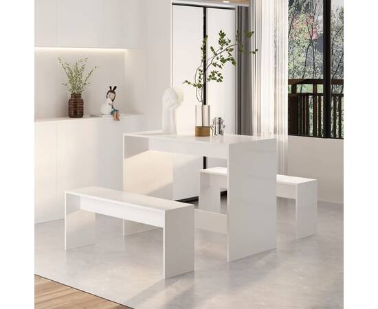 Set mobilier de bucătărie, 3 piese, alb extralucios, pal, 3 image