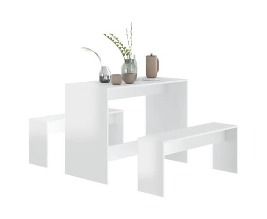 Set mobilier de bucătărie, 3 piese, alb extralucios, pal, 4 image