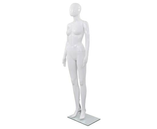 Corp manechin feminin, cu suport din sticlă, alb lucios, 175 cm