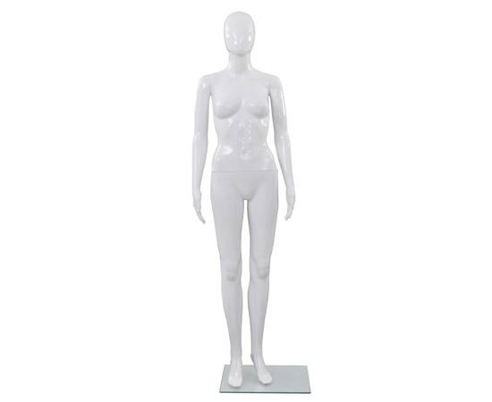 Corp manechin feminin, cu suport din sticlă, alb lucios, 175 cm, 3 image