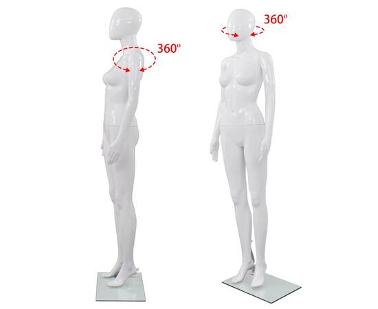 Corp manechin feminin, cu suport din sticlă, alb lucios, 175 cm, 6 image