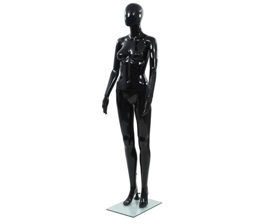 Corp manechin feminin, suport din sticlă, negru lucios, 175 cm