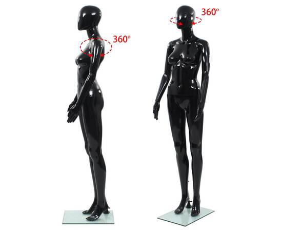 Corp manechin feminin, suport din sticlă, negru lucios, 175 cm, 6 image