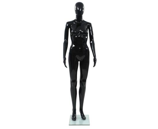 Corp manechin feminin, suport din sticlă, negru lucios, 175 cm, 3 image