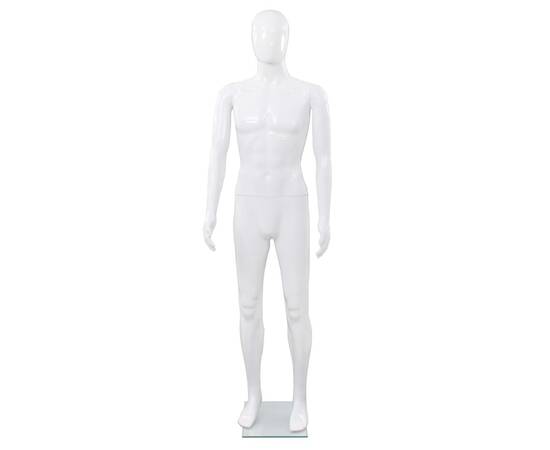 Corp manechin masculin, cu suport din sticlă, alb lucios 185 cm, 3 image