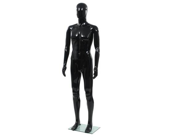 Corp manechin masculin, suport din sticlă, negru lucios, 185 cm