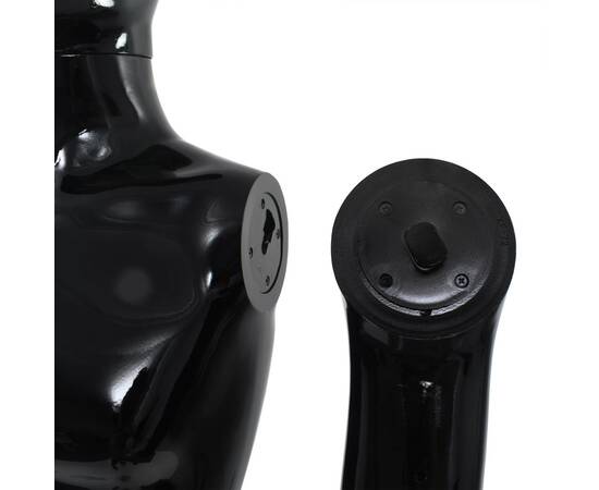 Corp manechin masculin, suport din sticlă, negru lucios, 185 cm, 9 image