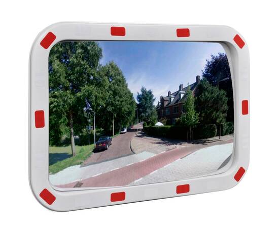 Oglindă de trafic convexă dreptunghiulară, 40 x 60 cm, cu reflectoare