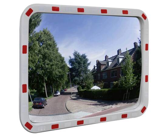 Oglindă de trafic convexă dreptunghiulară, 60 x 80 cm, cu reflectoare