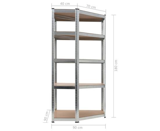 Raft de depozitare, argintiu, 90 x 90 x 180 cm, oțel și mdf, 8 image