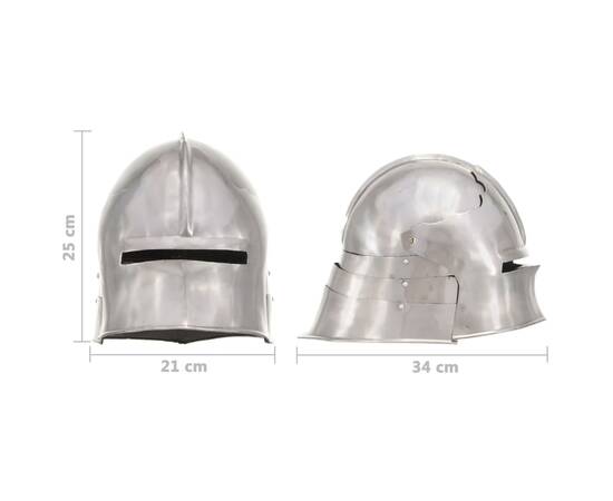 Coif cavaler medieval, antichizat, joc de rol, argintiu, oțel, 9 image