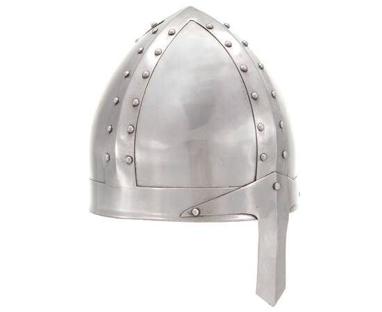 Coif cavaler medieval antic, jocuri de rol, argintiu, oțel