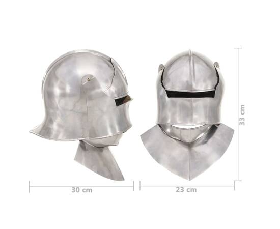 Coif cavaler medieval antic, jocuri de rol, argintiu, oțel, 9 image