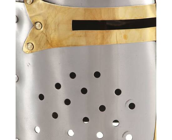 Coif de cavaler medieval antichizat joc rol, argintiu, oțel, 2 image