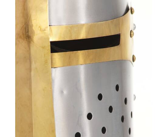 Coif de cavaler medieval antichizat joc rol, argintiu, oțel, 7 image