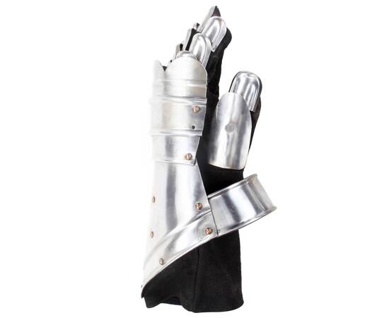 Mănuși cavaler medieval, joc de rol, argintiu, oțel, 3 image