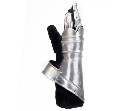 Mănuși cavaler medieval, joc de rol, argintiu, oțel, 4 image