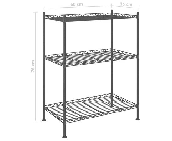 Raft de depozitare, 3 niveluri, negru, 60 x 35 x 76 cm, 150 kg, 7 image