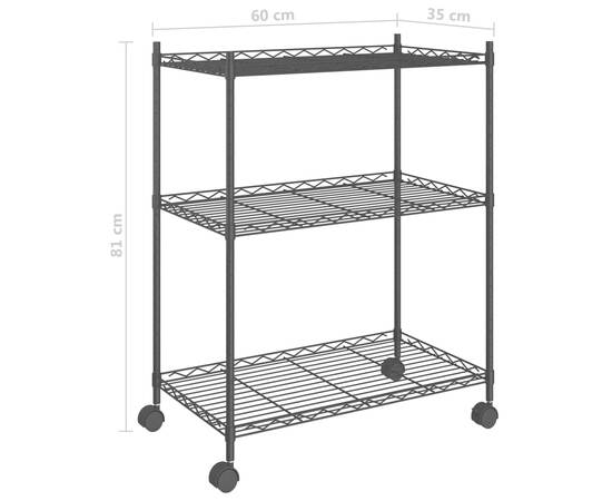 Raft depozitare cu roți, 3 niveluri, negru, 60x35x81cm, 150 kg, 7 image