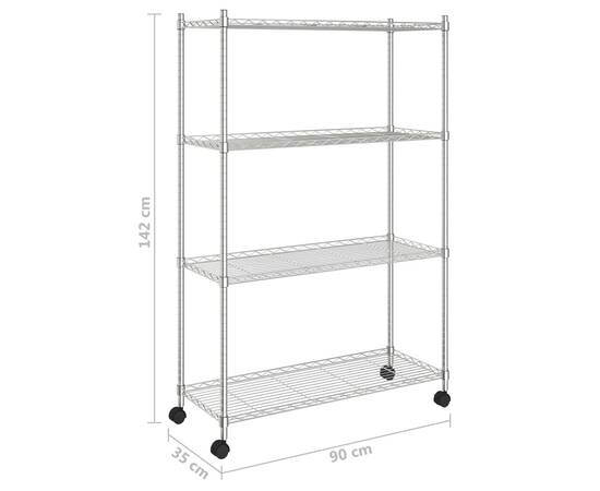 Raft depozitare cu roți, 4 niveluri, 90x35x142 cm, crom, 200 kg, 7 image