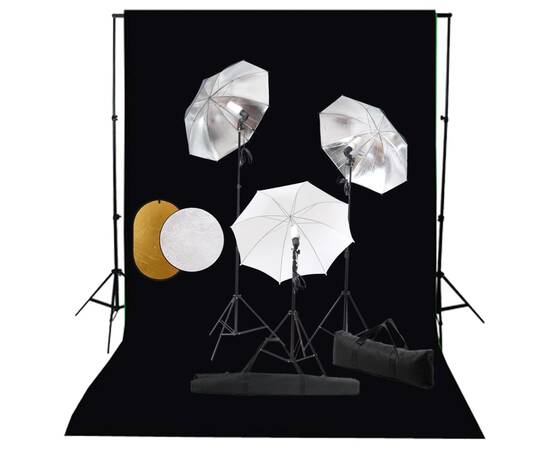 Set studio foto cu lămpi, umbrele, fundal și reflector