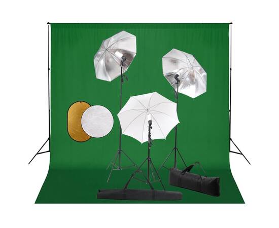 Set studio foto cu lămpi, umbrele, fundal și reflector