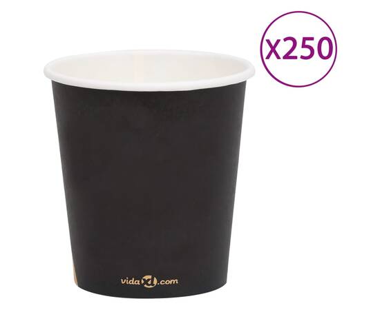 Pahare de cafea de hârtie, 250 buc., negru, 200 ml